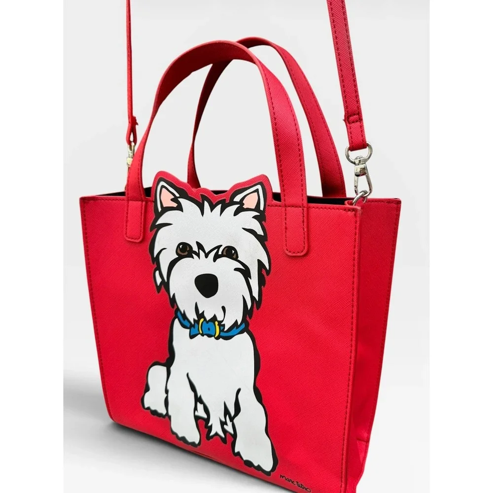 Marc Tetro Westie Dog Red Tote Crossbody Bag Satchel Removable Strap EUC